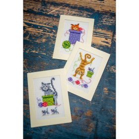 Vervaco Greeting card kit Playful cats set of 3