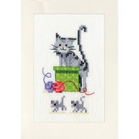 Vervaco Wenskaart kit Speelse katten set van 3