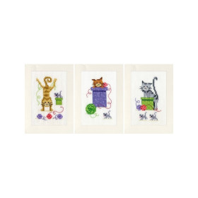 Vervaco Wenskaart kit Speelse katten set van 3