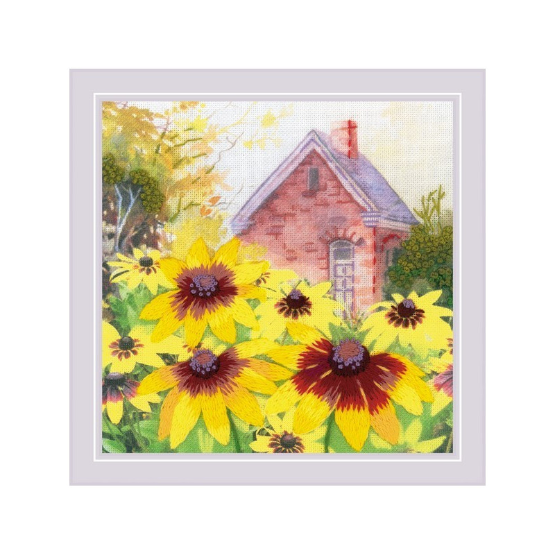Kit de broderie Rudbeckia dans le jardin. Plumetis Kit de broderie Rudbeckia dans le jardin. Plumetis