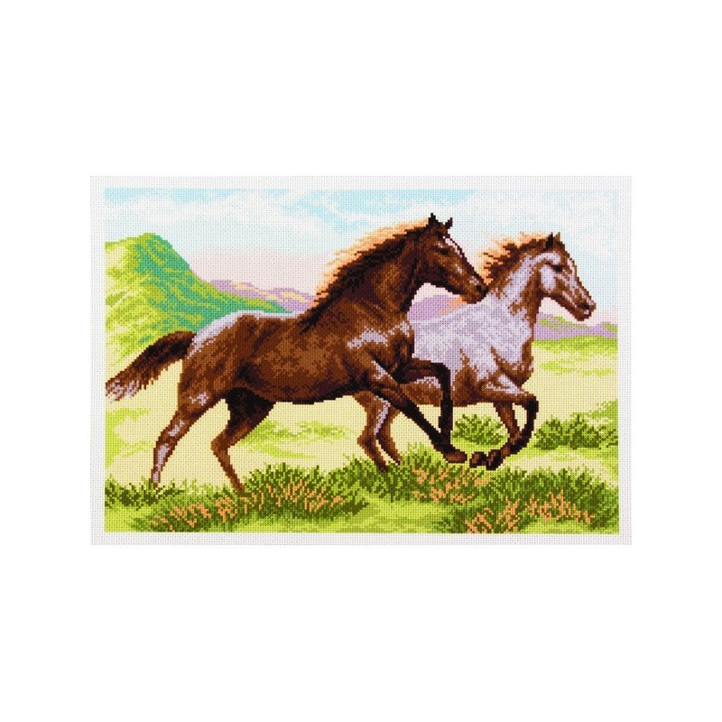 Printed Aida kit Running horses