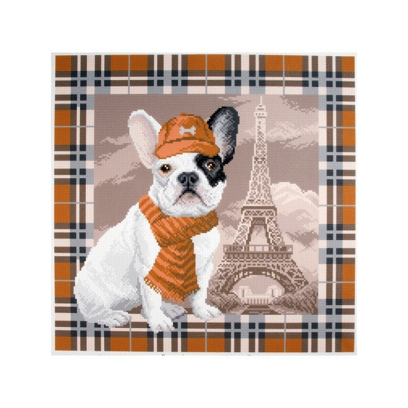 Printed Aida kit French bulldog in Paris