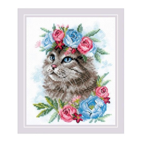 Riolis Borduurpakket Kat in bloemen