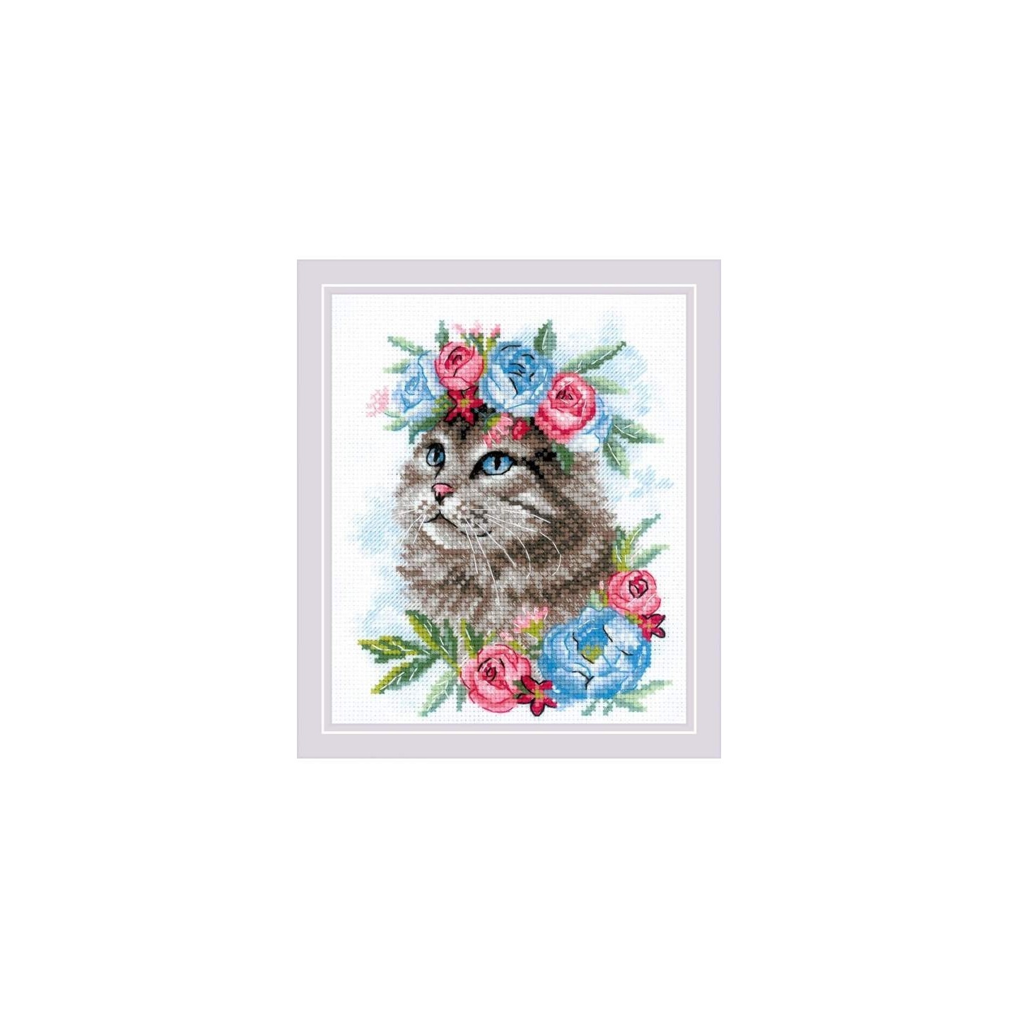 Riolis Stickset Katze in Blumen