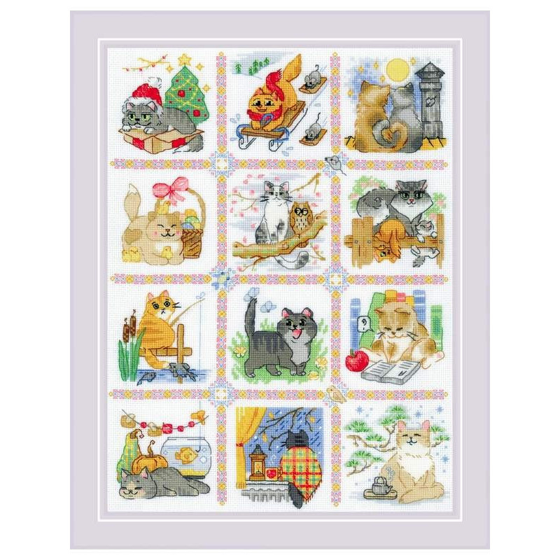 Kit de broderie Calendrier chat Kit de broderie Calendrier chat