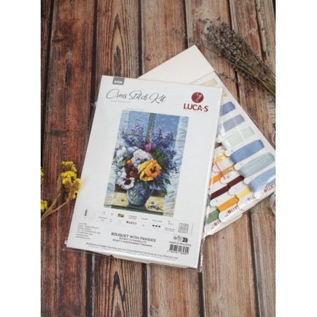 Embroidery kit Bouquet with Pansies
