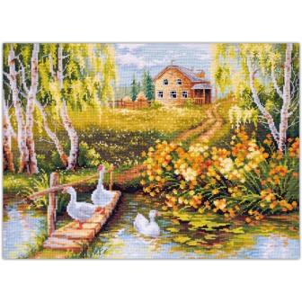 Embroidery kit Village Pond