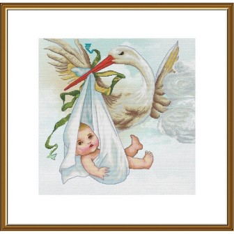 Kit de broderie Un cadeau d'une cigogne