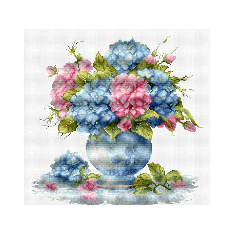 Kit de broderie Vase avec Hortensia Kit de broderie Vase avec Hortensia