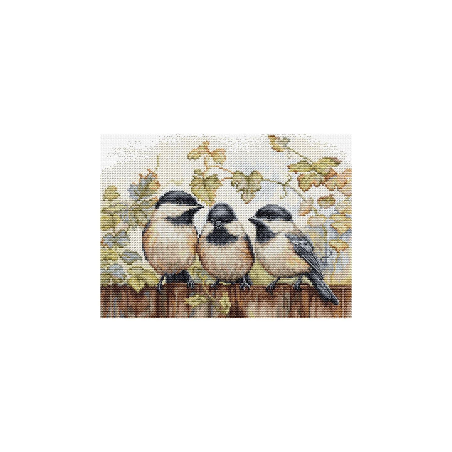 Embroidery kit Chickadees On The Fence
