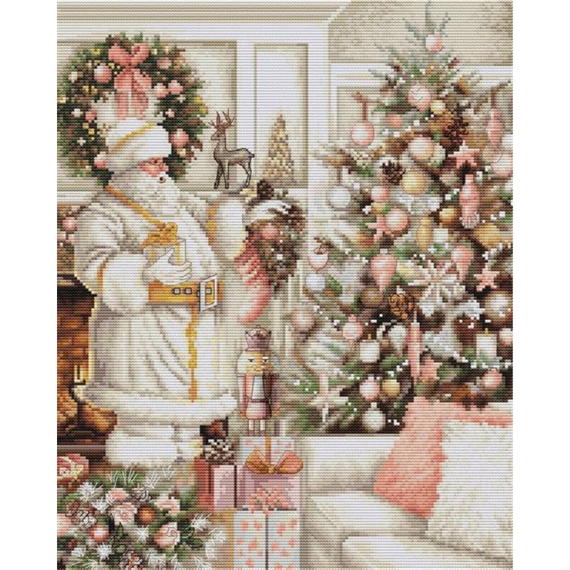 Borduurpakket Witte Kerstman met kerstboom Borduurpakket Witte Kerstman met kerstboom