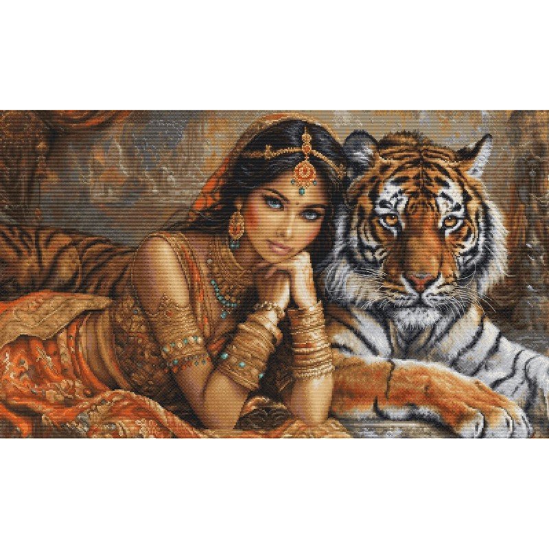 Embroidery kit The Indian Princess and The Royal Tiger Embroidery kit The Indian Princess and The Royal Tiger