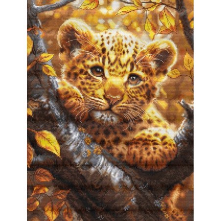 Luca-S Kit de broderie Le bébé léopard au lever du soleil