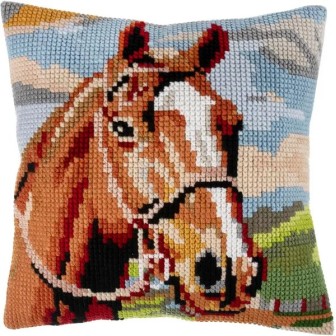 Kit coussin au point croix Cheval brun