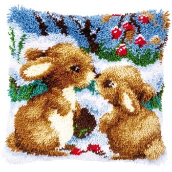 Kit coussin au point noué Lapins dans la neige 147711