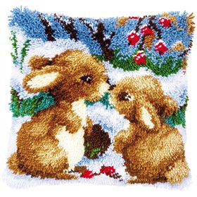 Knoopkussen kit konijntjes in de sneeuw 147711