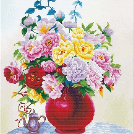 Stickset Rosa centifolia in einer Vase