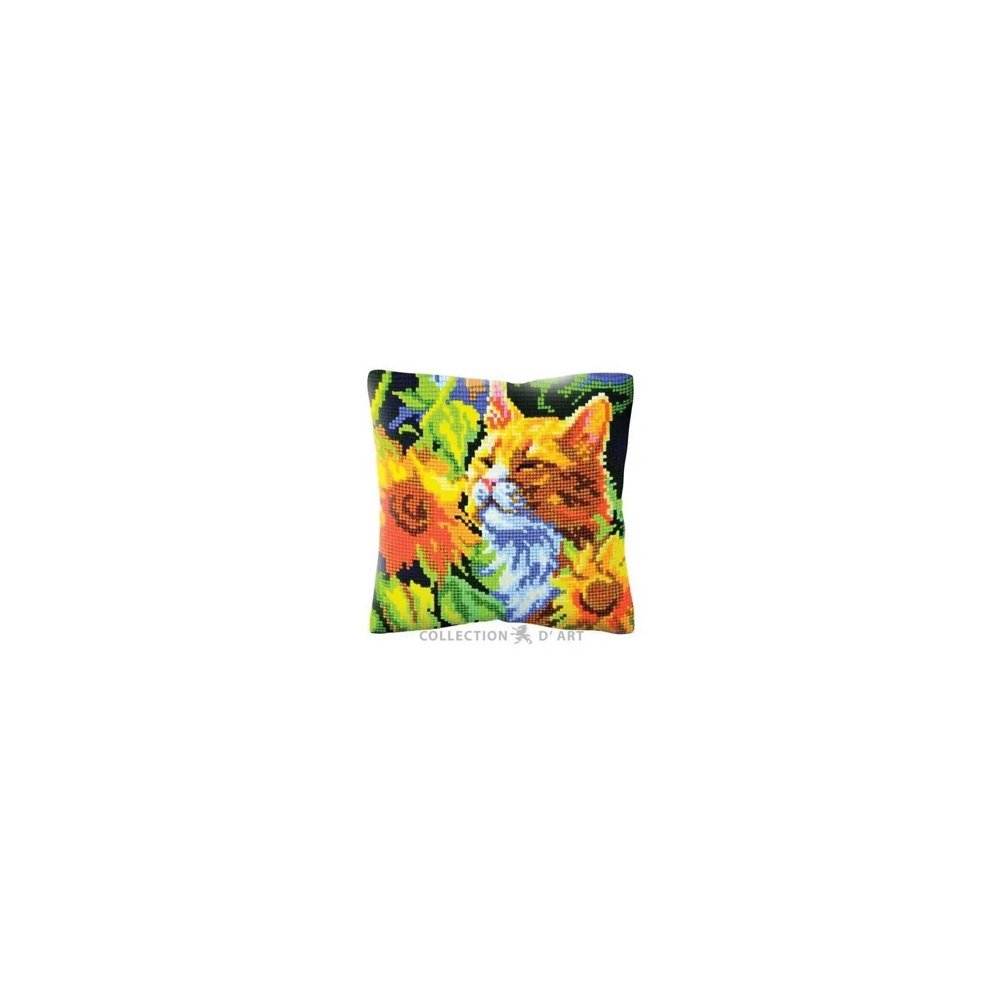 Borduurkussen Kat in zonnebloemen 5502