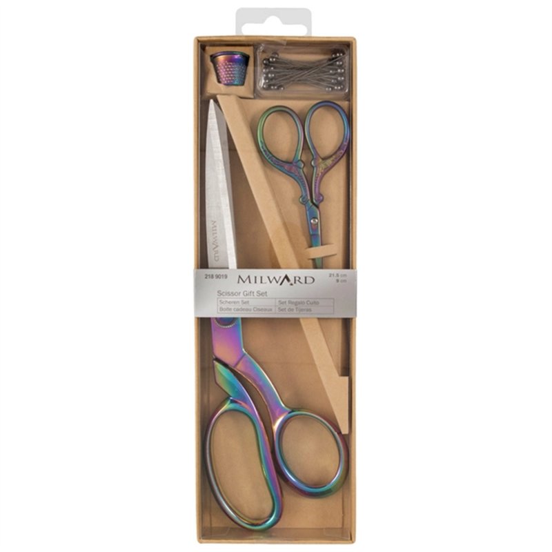 Scherenset: Schneiderschere, Stickschere, Fingerhut Regenbogen