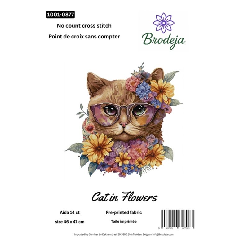 Embroidery kit Cat in flowers