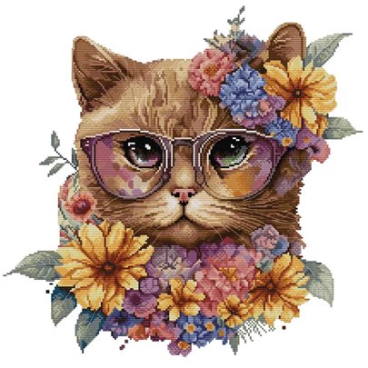 Borduurpakket Kat in bloemen