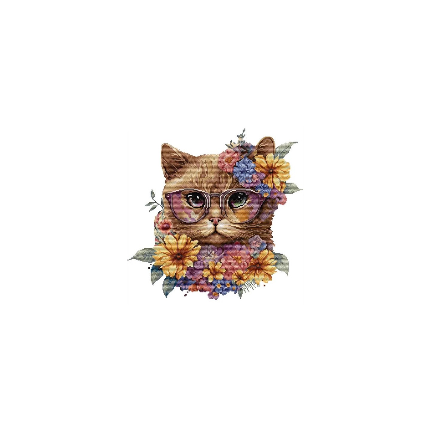 Kit de broderie Chat dans les fleurs