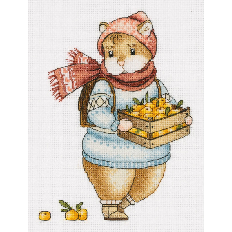 Borduurpakket Hamster met mandarijnen